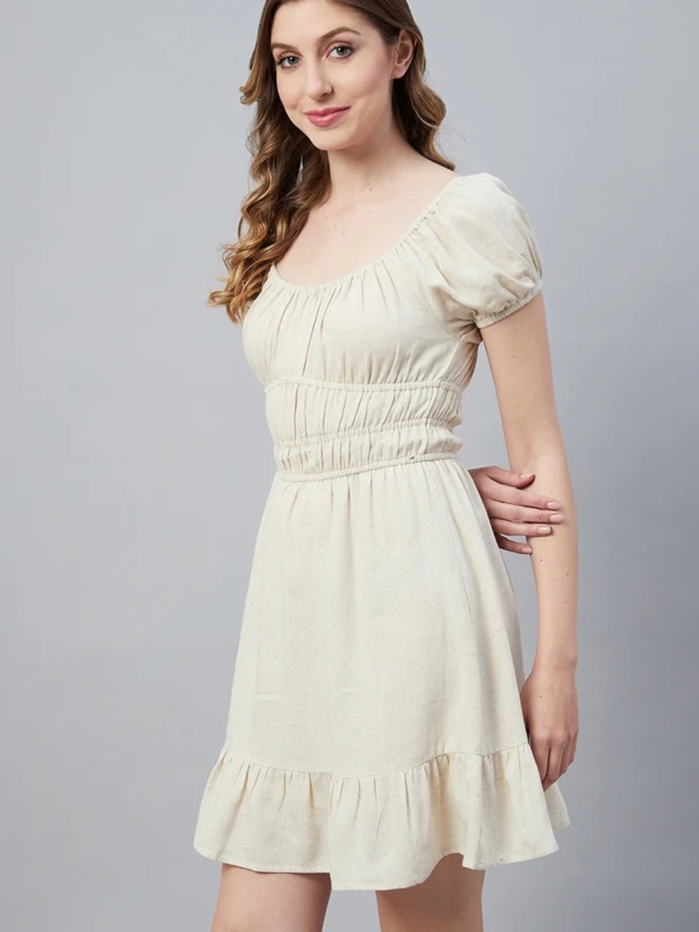 Sim and Sam NATURAL RAYON LINEN MINI DRESS blue size Small